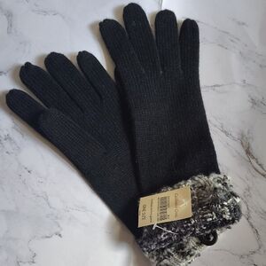Coldwater Creek Black Knit Gloves with Gray Patterned Cuffs